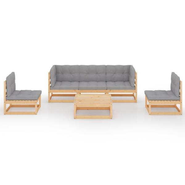 Loungeset 3009894 set van 6 bruin - polyester - grenenhout - 70 x 30 x 70 cm