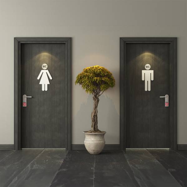 Zelfklevend wc bordje set van 4 zwart - zilver - aluminium - 10 x 10 x 1 cm