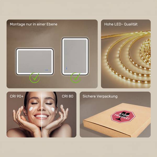 LED Badspiegel MCH010 Gold - Glas - 80 x 60 x 1 cm