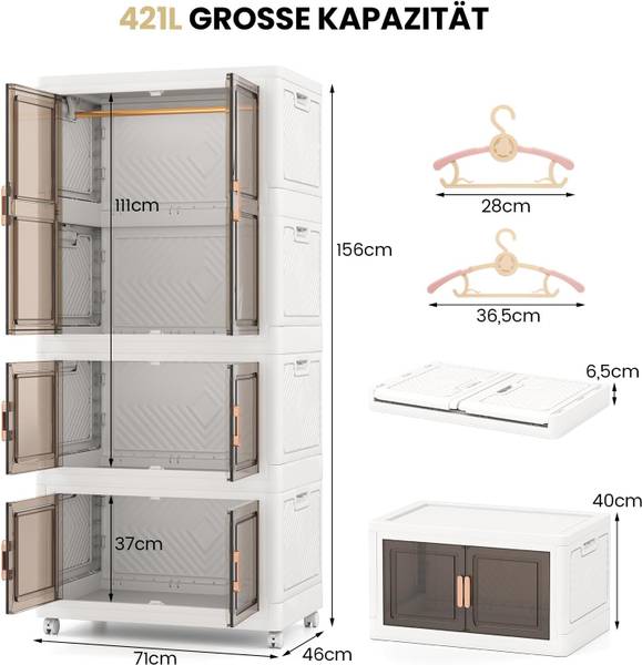 Kleiderschrank VH34655ITDE Weiß - Kunststoff - 46 x 156 x 71 cm