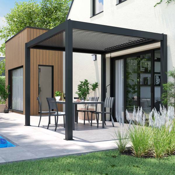 Pergola Athenes Grau - Metall - 296 x 257 x 296 cm