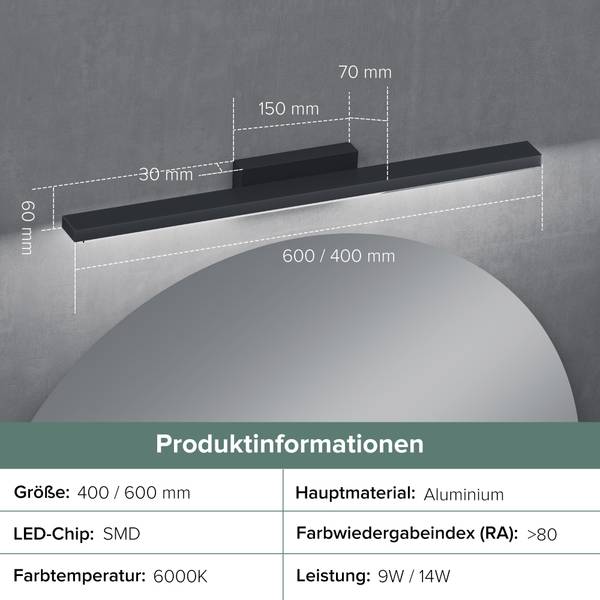 Wandleuchte Leuchtschein Schwarz - Flammenanzahl: 70