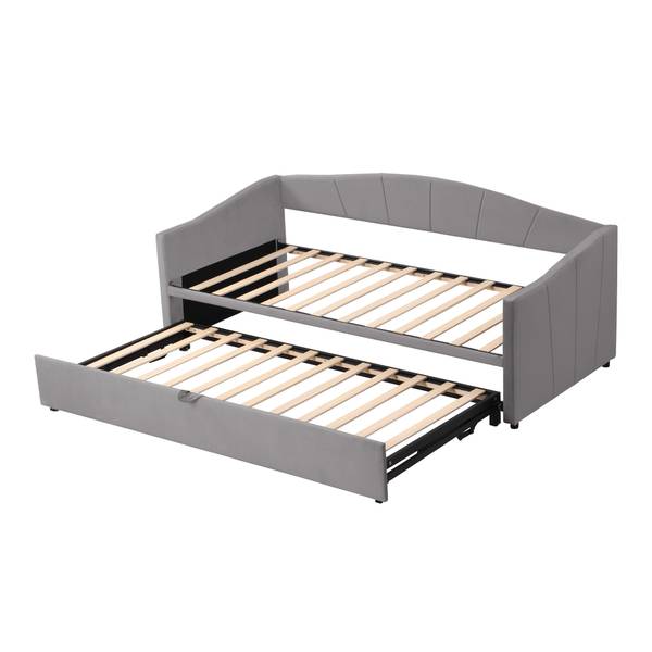 Tagesbett Ausziehbett Leto Ⅰ Grau - Polyester - Samt - Kiefer - Stahl - 188 x 74 x 212 cm