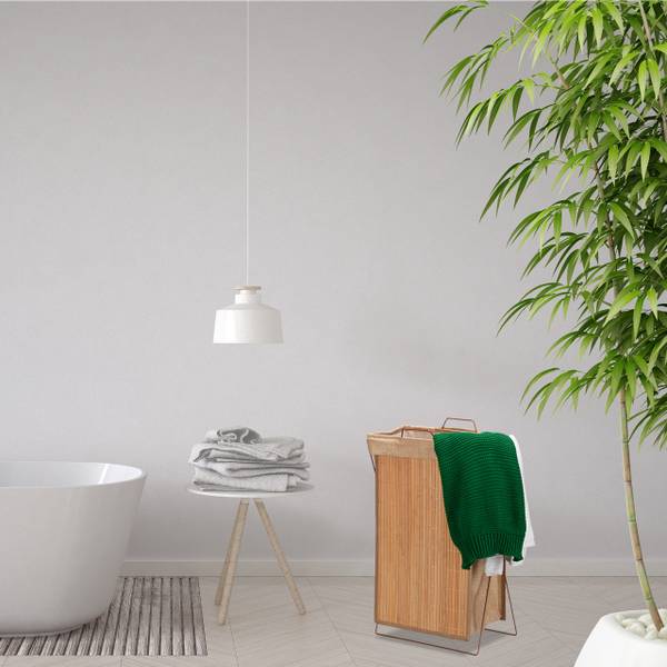 Wäschekorb Bambus mit Gestell Braun - Polyester - Stahl - 38 x 61 x 22 cm