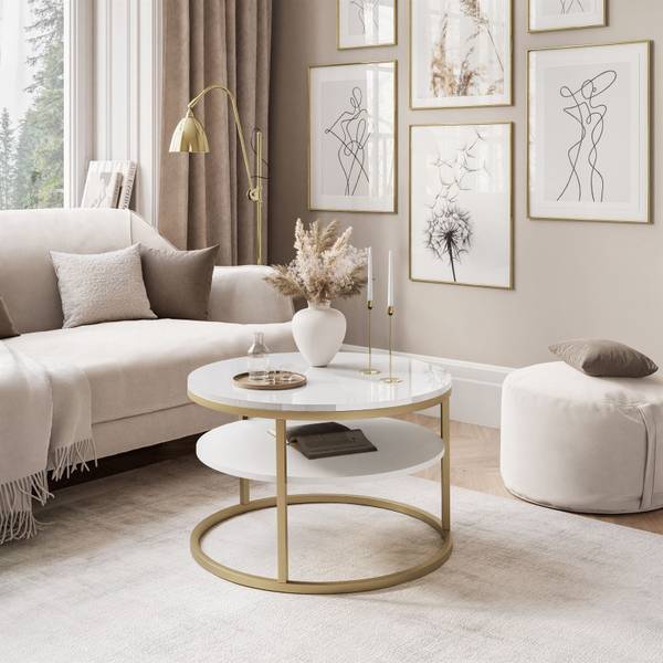 Salontafel CIRI SLIM hoogglans wit - goud