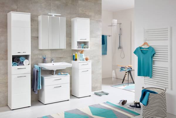 Badschrank Monte Weiß - Holz teilmassiv - 37 x 189 x 34 cm