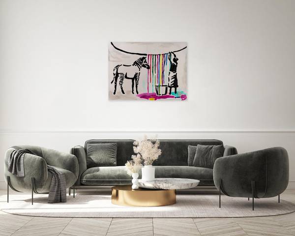 Acrylbild Handgemalt Banksy Nin Baumwollstoff - 100 x 75 x 4 cm