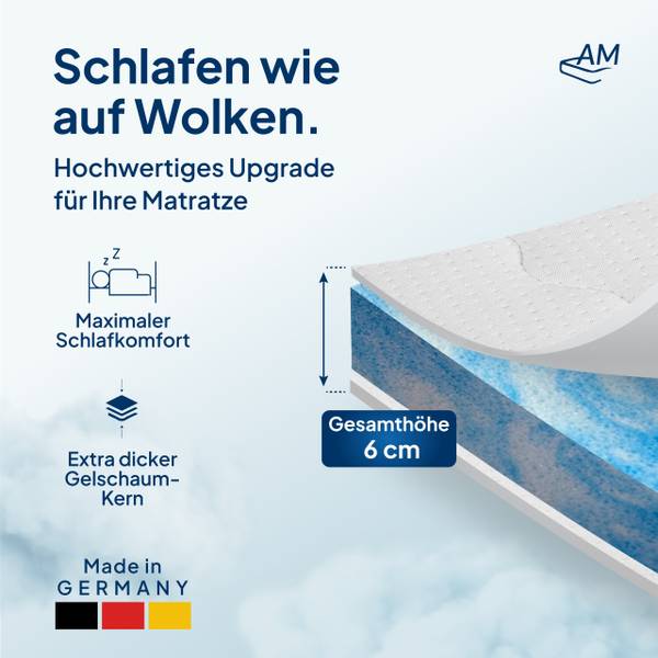 Gelschaum Topper PREMIUM 100 x 6 x 190 cm