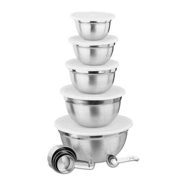 Set de cuisine bol mélangeur saladier Argenté - Blanc - Métal - Matière plastique - 26 x 13 x 26 cm