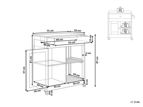 Chariot de cuisine TRAPANI Marron - Gris - Gris lumineux