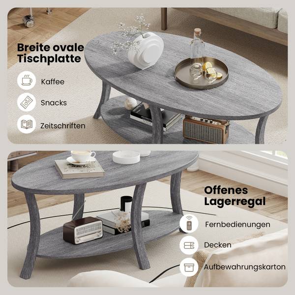 Couchtisch HV10792GR Grau - Holzwerkstoff - 111 x 47 x 60 cm