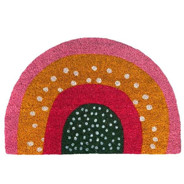 Halfronde mat Boho zwart - bruin - rood - natuurvezel - kunststof - 60 x 2 x 40 cm