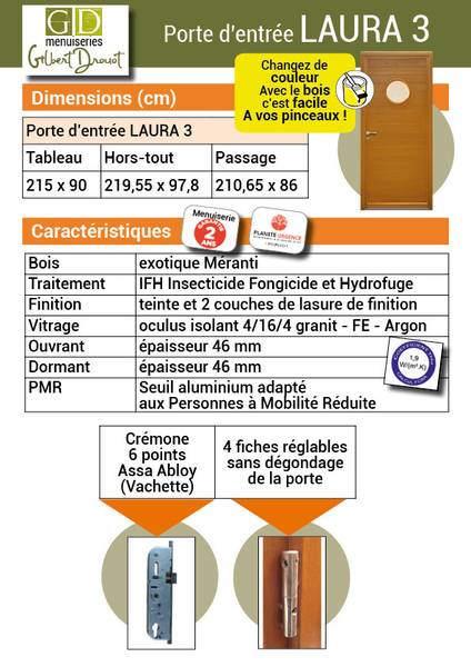 Porte d'entrée laura 136 Marron - Bois manufacturé - En partie en bois massif - 90 x 215 x 7 cm