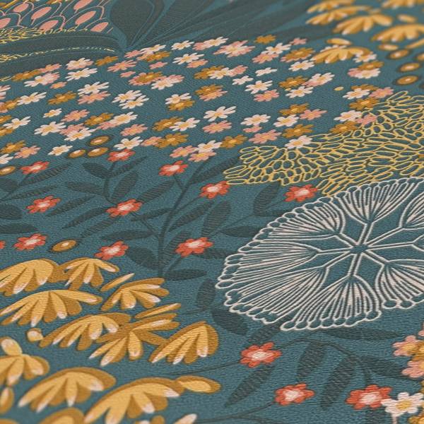 Vliestapete Floral Bunt Blau Gelb Grau - Pink - Türkis - Gelb - Fleece - 53 x 1005 x 1 cm