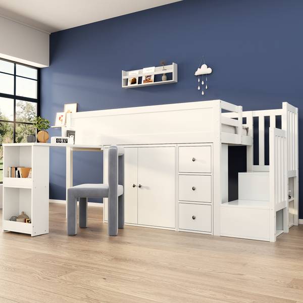 Hochbett BB3564 Weiß - Massivholz - 95 x 111 x 250 cm