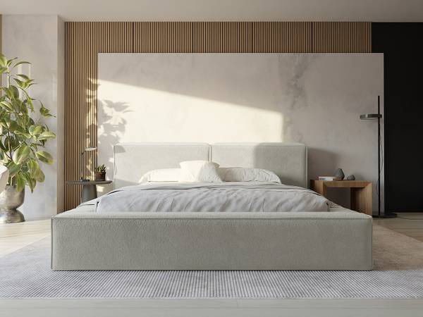 Bett mit Bettkasten TIMANO Beige - Textil - 206 x 90 x 249 cm