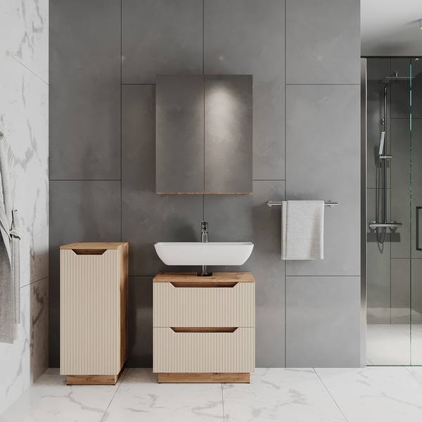 Meubles bain Lotta 59449 Beige - Cachemire - Imitation chêne dakota
