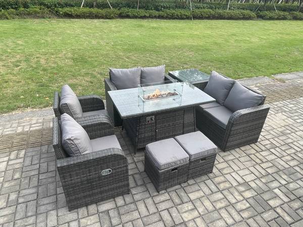 GARTENTISCHGRUPPE C(8er-Set) Grau - Webstoff - 80 x 70 x 140 cm