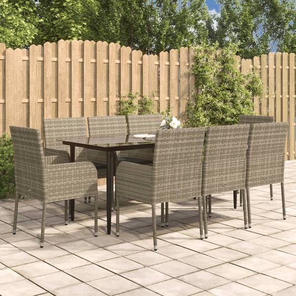 Salle à manger 3029235-3 (lot de 9) Gris - Polyester - Acacia - Acier - 160 x 74 x 80 cm