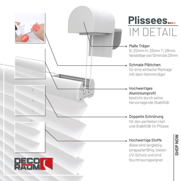 Plissee Basic ohne Bohren Weiß - 115 x 150 cm