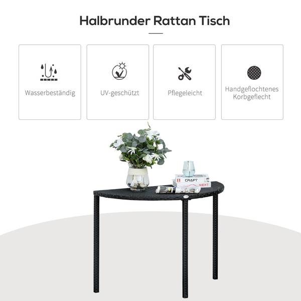 Balkontisch BB5380 Schwarz - Rattan - 50 x 74 x 100 cm
