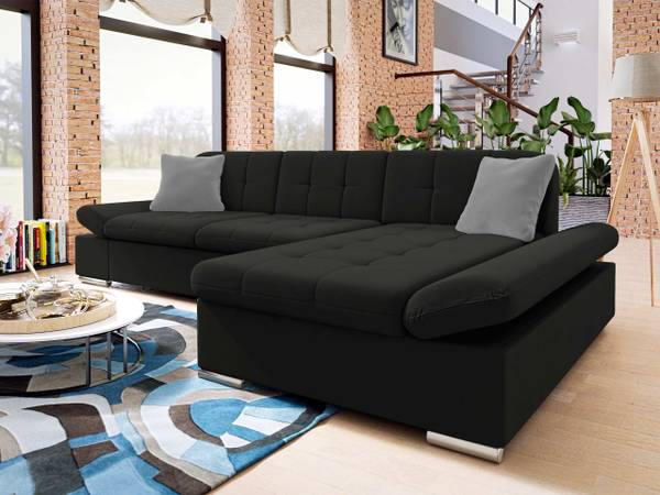 Ecksofa Montana Schwarz - Grau - Ecke davorstehend rechts - Samt