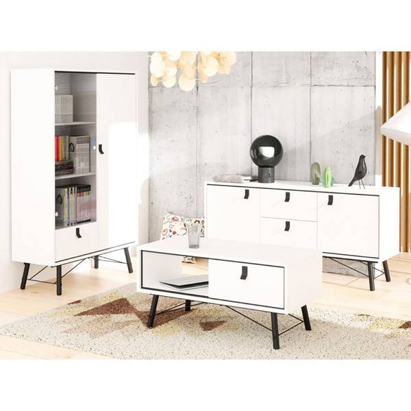 Vitrinenschrank Rye Weiß - Holz teilmassiv - 102 x 162 x 40 cm