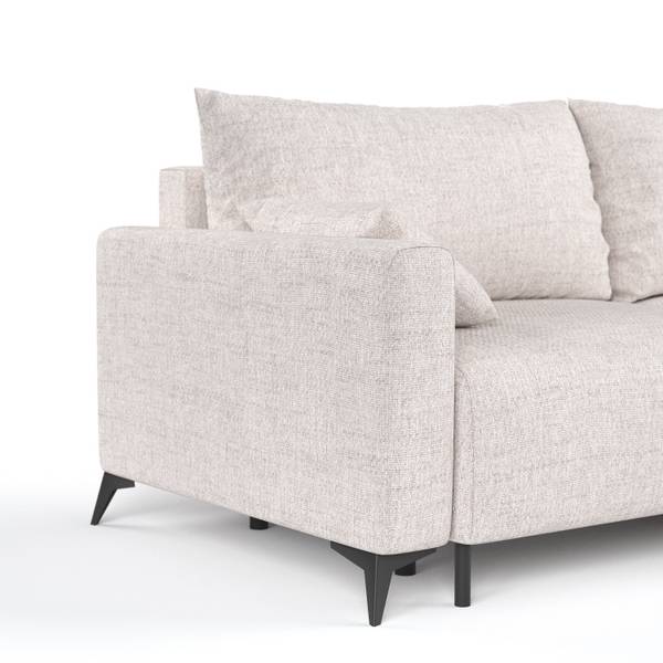 Ecksofa NUVIO mit Schlaffunktion Hellbeige - Armlehne beidseitig montierbar - Ecke davorstehend rechts - Ottomane davorstehend rechts