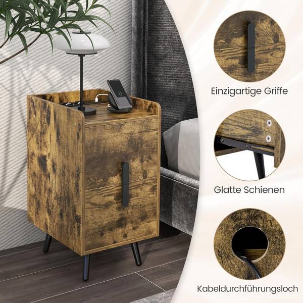 Nachtkastje TG32707 bruin - plaatmateriaal op houtbasis - 32 x 60 x 40 cm