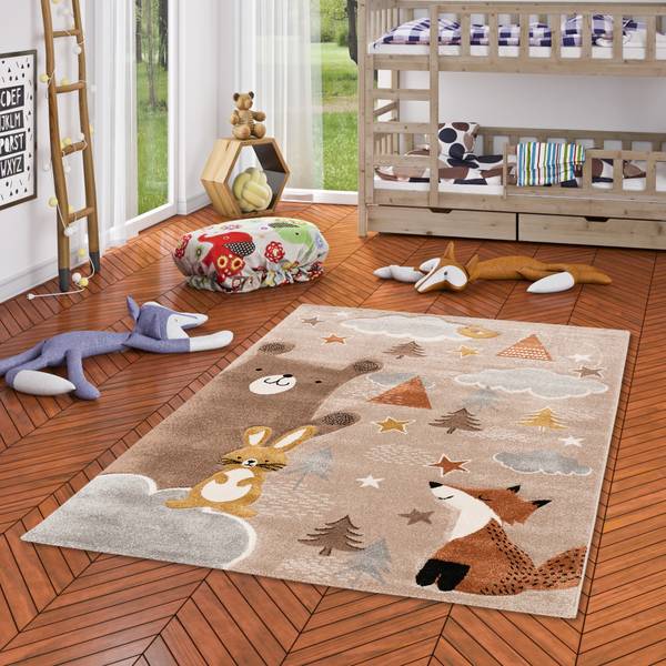 Kinder Teppich Maui Kids Fuchs und Bär Braun - 80 x 150 cm