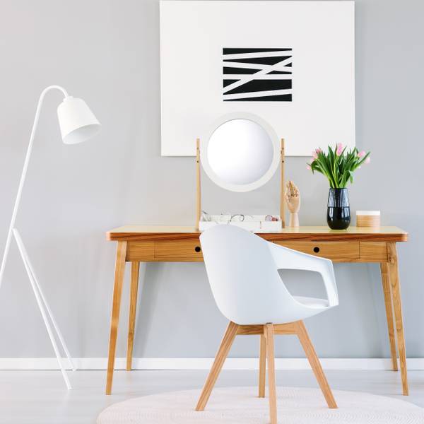 Kosmetikspiegel Bambus und MDF Braun - Silber - Weiß - Bambus - Holzwerkstoff - Glas - 43 x 57 x 22 cm