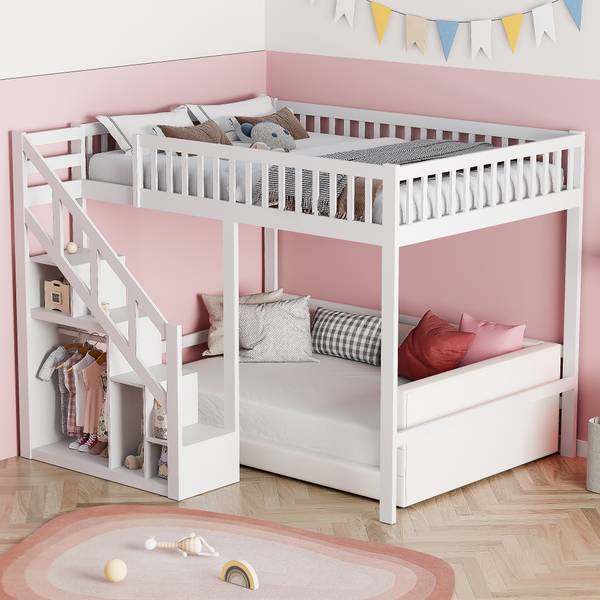 Etagenbett Kinderbett HLSO Weiß - Massivholz - 132 x 161 x 204 cm