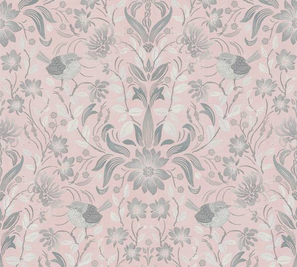 Tapete Floral Rosa Grau Weiß Grau - Rosé - Weiß