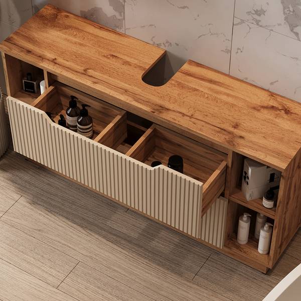 Badmöbel-Set Lotta 59419 Beige - Holzwerkstoff - 120 x 63 x 35 cm