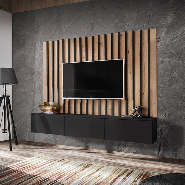 Wohnwand VENOSA-164-3 Schwarz - Holzwerkstoff - 180 x 148 x 35 cm