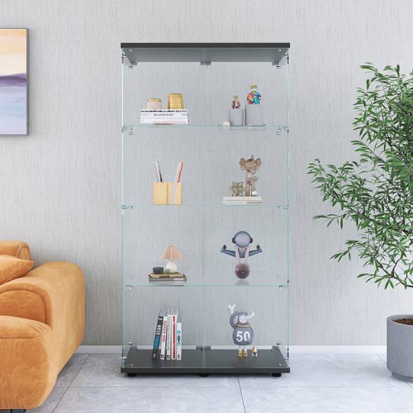 Glasvitrine DQRN01 Schwarz - Glas - Massivholz - 80 x 164 x 36 cm