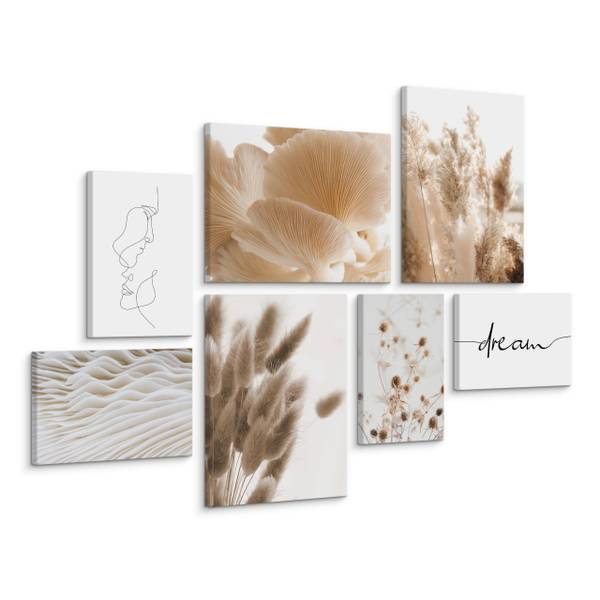 Afbeeldingen NatuurBOHO Stijl Set Van 7 beige - zwart - bruin - grijs - wit - linnen - 110 x 80 x 80 cm