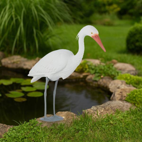Gartendeko-Figur Reiher Grau - Orange - Weiß - Polyethylen - 66 x 61 x 14 cm