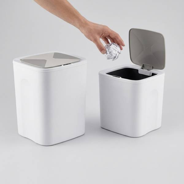 Mülleimer mit Sensor 2er Set Grau - Weiß - Kunststoff - 24 x 33 x 23 cm