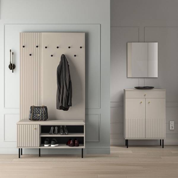 Gepolstert Garderobenpaneel DROMA Weiß - Holzwerkstoff - Textil - 68 x 137 x 3 cm