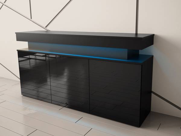 Kommode Glossa 3D 160 Schwarz - Hochglanz Schwarz