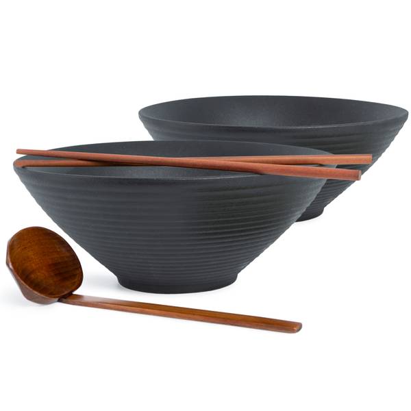 2x Ramen Schüssel aus Keramik Schwarz - Pinie - 14 x 17 x 24 cm
