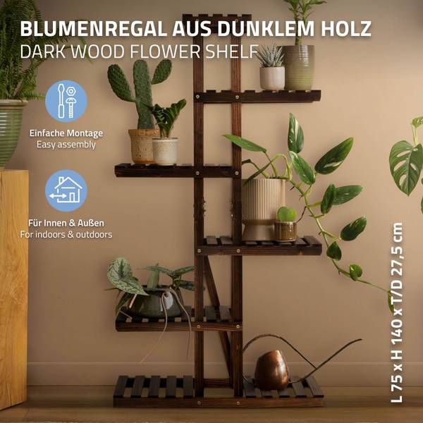 Blumenregal mit 6 Ebenen Braun - Samt - 28 x 140 x 75 cm