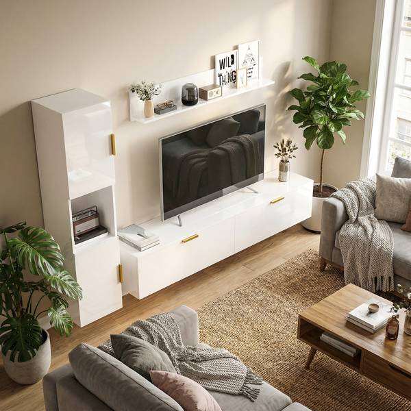 Wohnwand 83B-692V90WT 4er Set Weiß - Holzwerkstoff - 33 x 30 x 180 cm