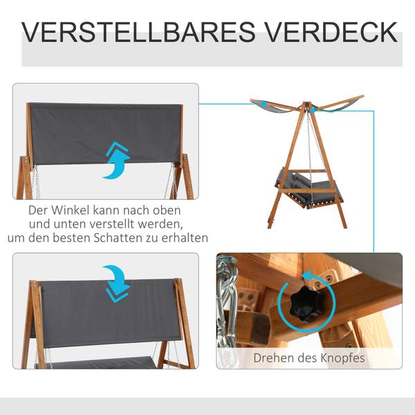 Hollywoodschaukel 84A-239 Massivholz - 130 x 180 x 226 cm