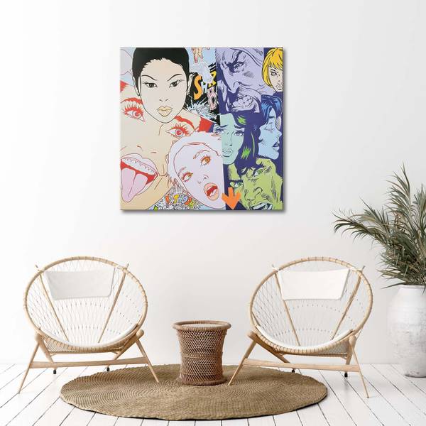 Tableau déco visages de bande dessinée 40 x 40 cm