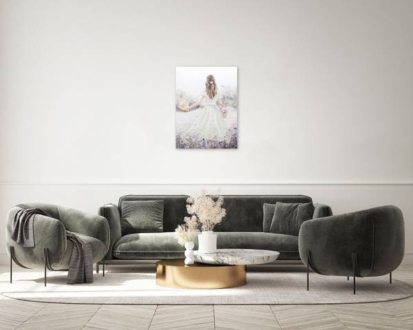 Tableau peint à la main Prairie Elina Blanc - Coton - 75 x 100 x 4 cm