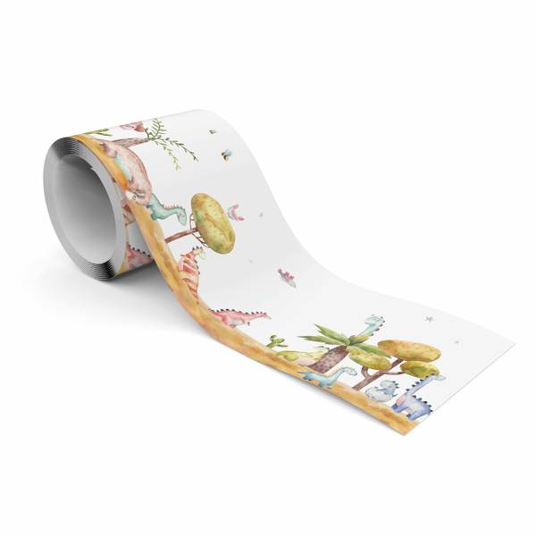 Tapetenbordüre Dinosaurier Pflanzen Beige - Grün - Weiß - Fleece - 10 x 300 x 300 cm