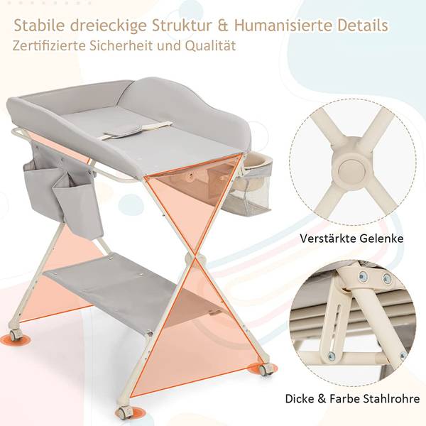 Klappbare Wickelstation Grau - Metall - 70 x 104 x 80 cm