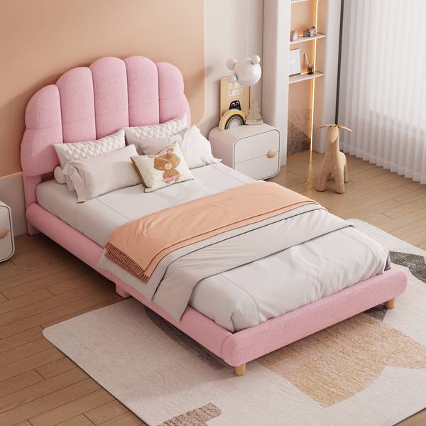Kinderbett, niedliches Kopfteil-O1112 Pink - Massivholz - 102 x 65 x 215 cm